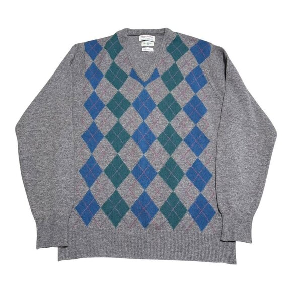 Vintage 80s Thom Leffler Patterned Multicolor V-neck Sweater Adult Large - Picture 1 of 4